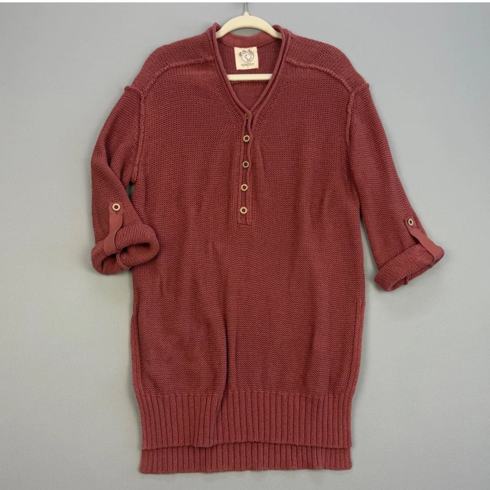 Free People We The Free Boho Indie Firefly Tunic Henley Knit Sweater Small